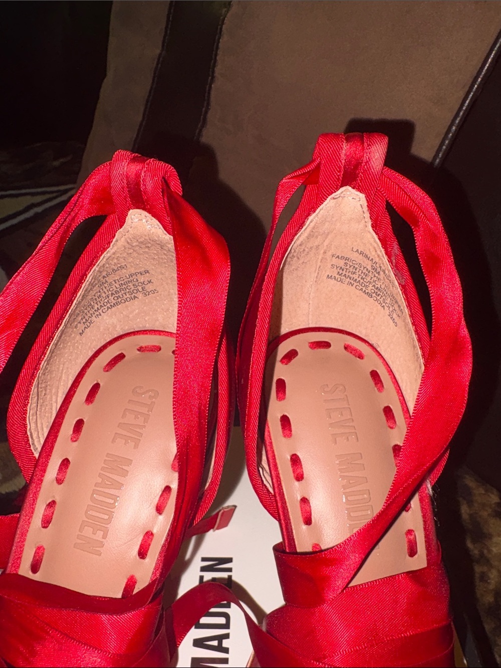 Steve Madden Red Satin Ankle Tie Ballet Pumps - Picture 8 of 10